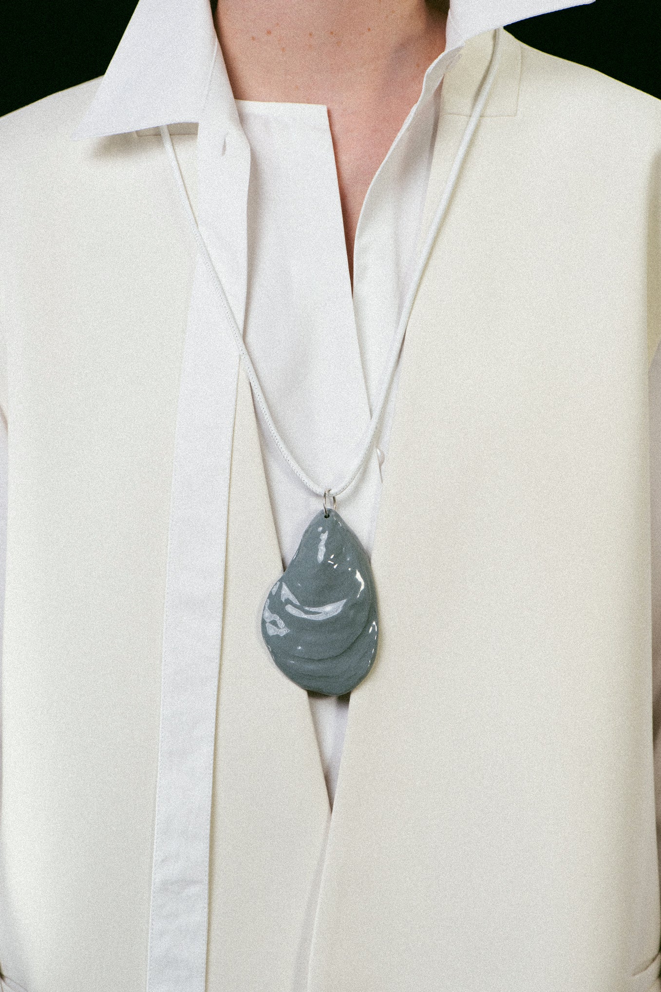 OYSTER SHELL AMULET .05 NAPPA LEATHER PENDANT - SEA FOAM BLUE