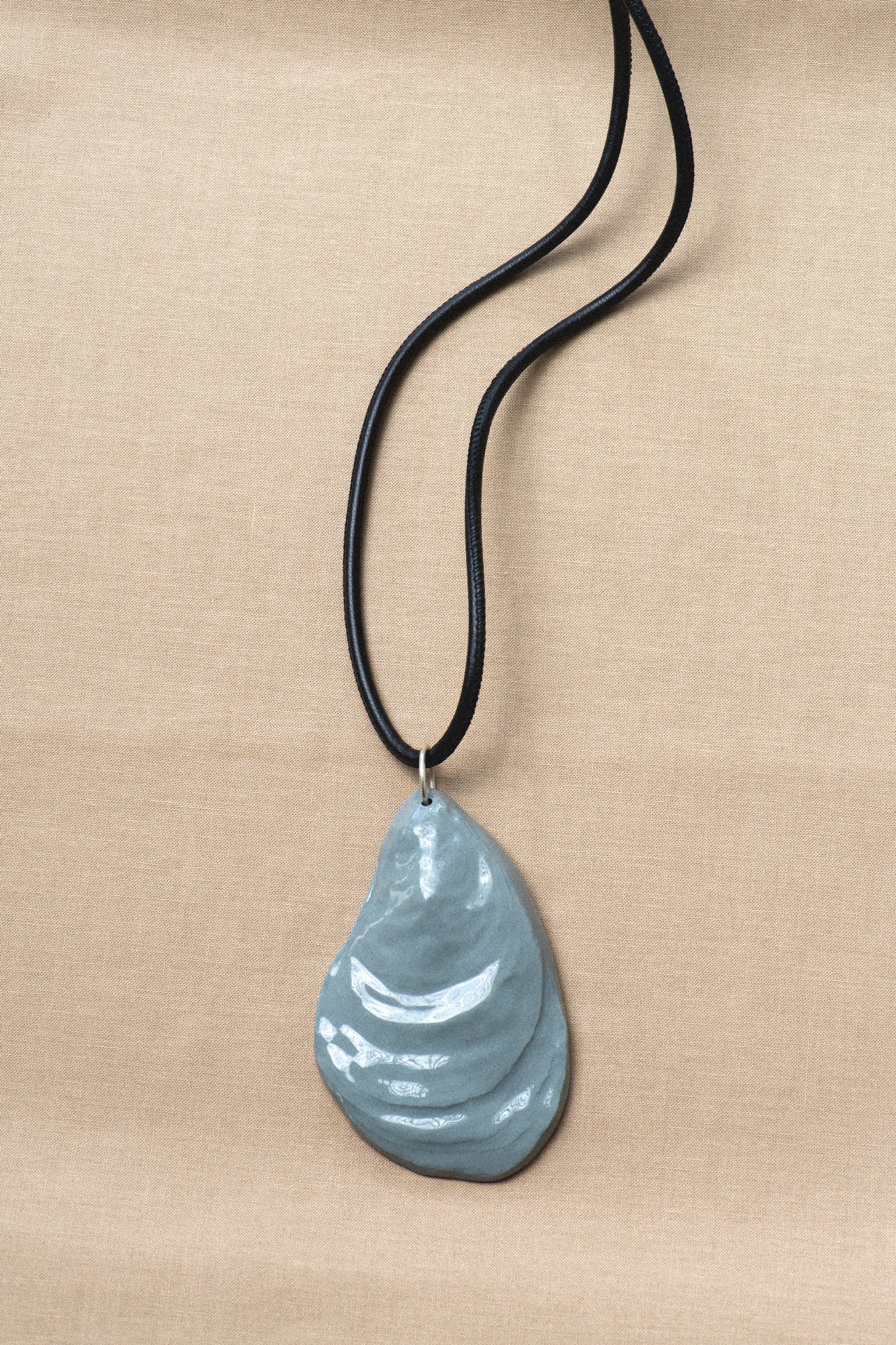 OYSTER SHELL AMULET .05 NAPPA LEATHER PENDANT - SEA FOAM BLUE